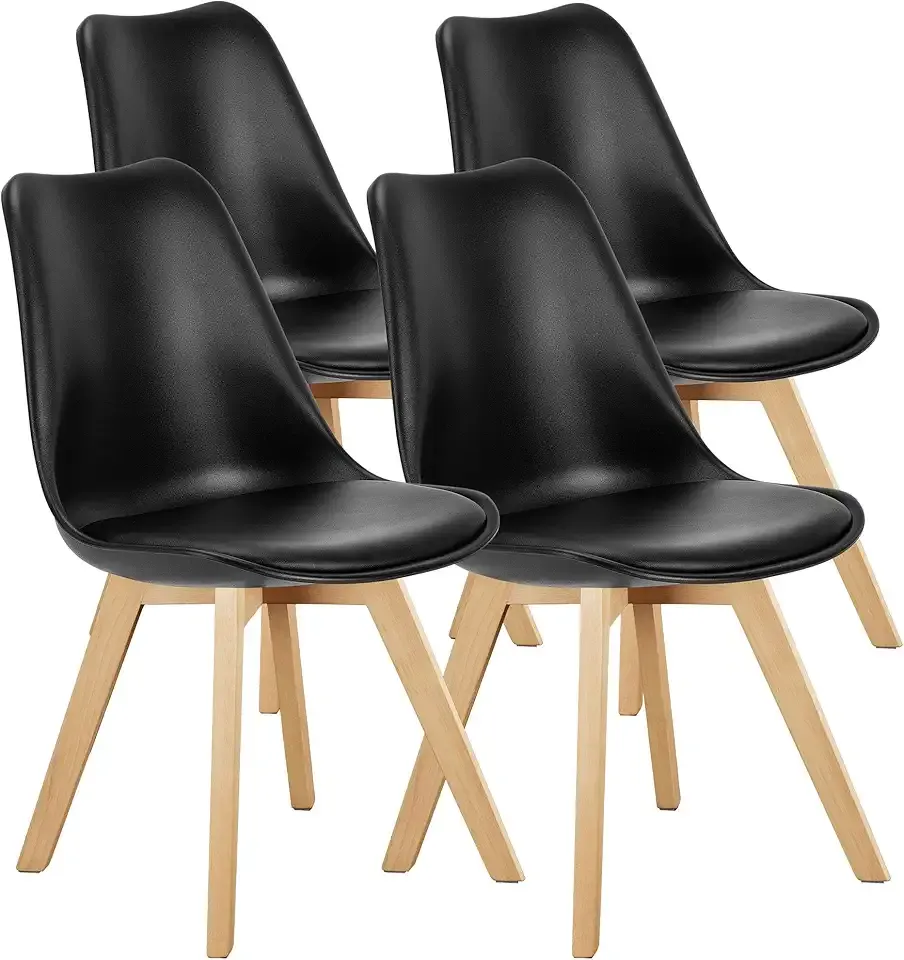 OLIXIS Modern Dining Chairs Set of 4, PU Leather Upholstered Kitchen Chairs with Wood Legs, Mid Century Accent Chairs for Living Room, Bedroom, Outdoor Lounge, Black