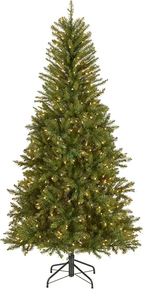 National Tree Company 6.5 ft Pre-Lit Dunhill Fir Slim Artificial Christmas Tree, 500 Clear Lights, 1,184 Tips, Includes Stand, Green