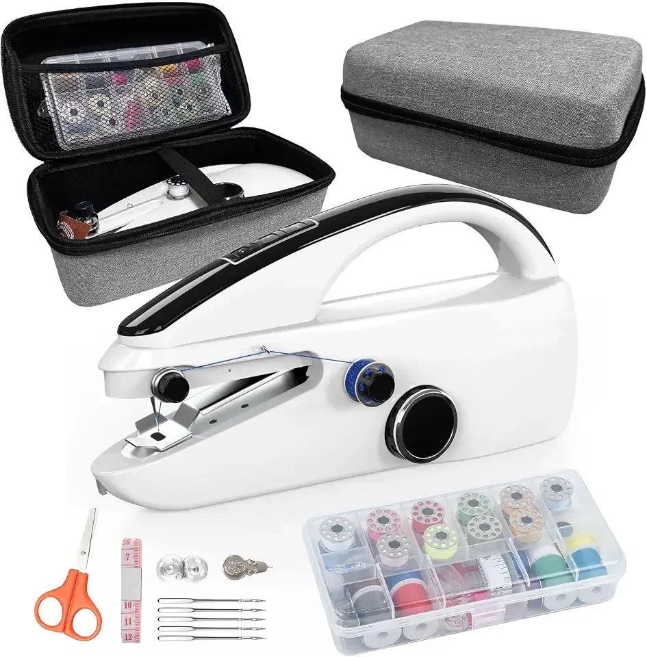 Sewing Kit: Sewing bliss in one box. Handheld sewing machine, beginner's sewing kit with storage, two power supply modes, portable mini sewing machine, Hand Sewing Machine for Beginners.