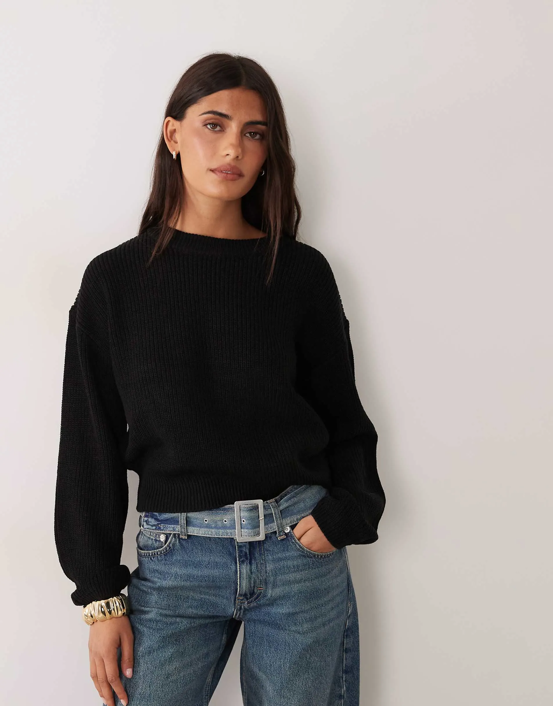 New Look stitchy jumper in black