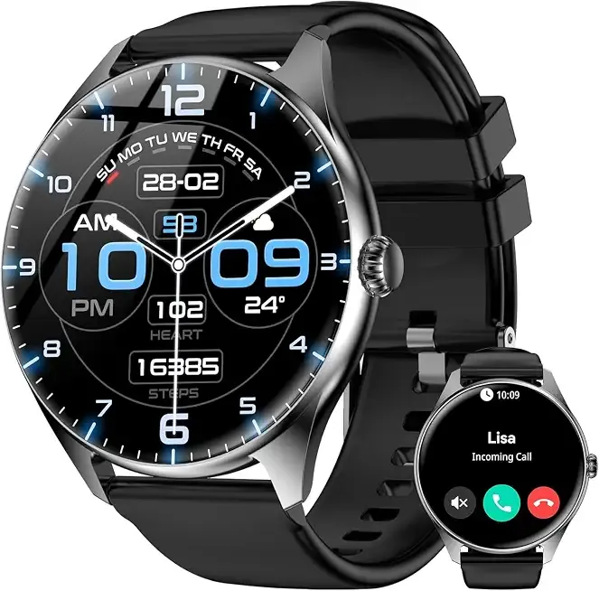 Smart Watches for Men Women, 1.43" AMOLED Display, 7-Day Battery Life, 120+ Sport Modes with Heart Rate Sleep Monitor, Bluetooth Calling, IP68 Waterproof Fitness Watch for iPhone Android (Black)