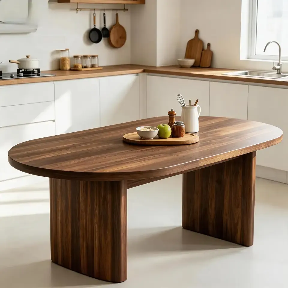 Oval Wood Dining Table for 4-8 with Double Pedestal Base, Kitchen Furniture