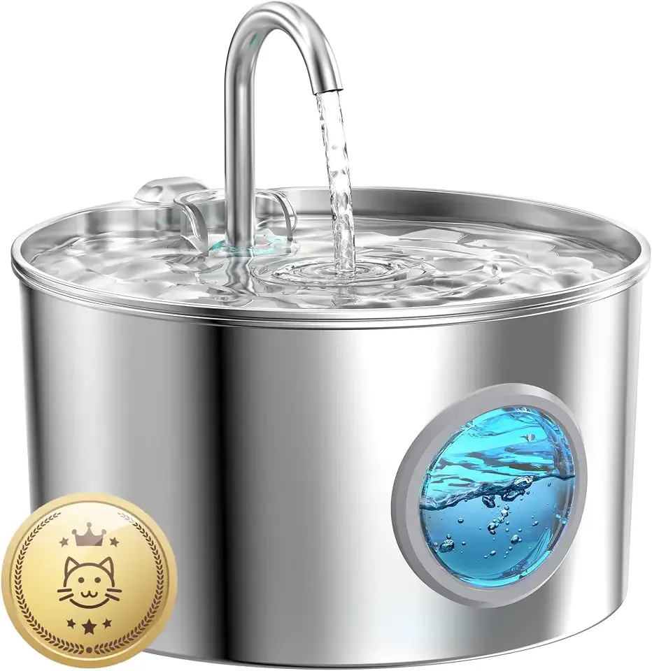 Cat Water Fountain Stainless Steel: 74oz/2.2L Cat Fountain for Drinking | Pet Water Fountain for Cats Inside - Quiet Cats Water Bowl Dispenser - Kitty Drinking Fountains - for Pets& Small Animals