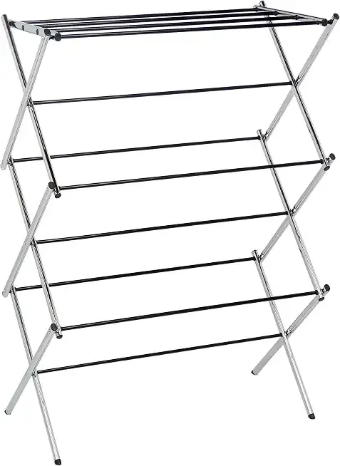 Amazon Basics Foldable Portable Metal Clothes Drying Rack for Indoor Air Drying, Energy Saving, 14.5 x 29.5 x 41.8 inches, Chrome Silver