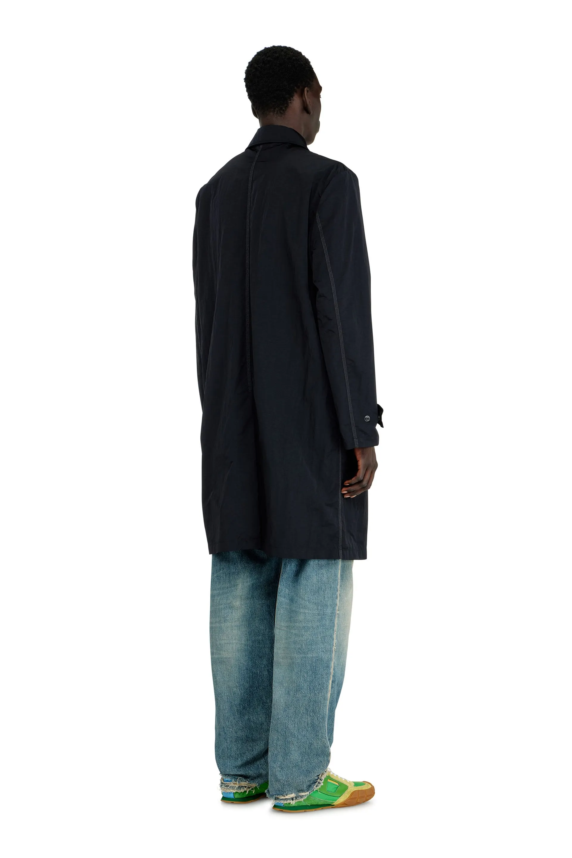 Nylon coat with shiny crinkle finish