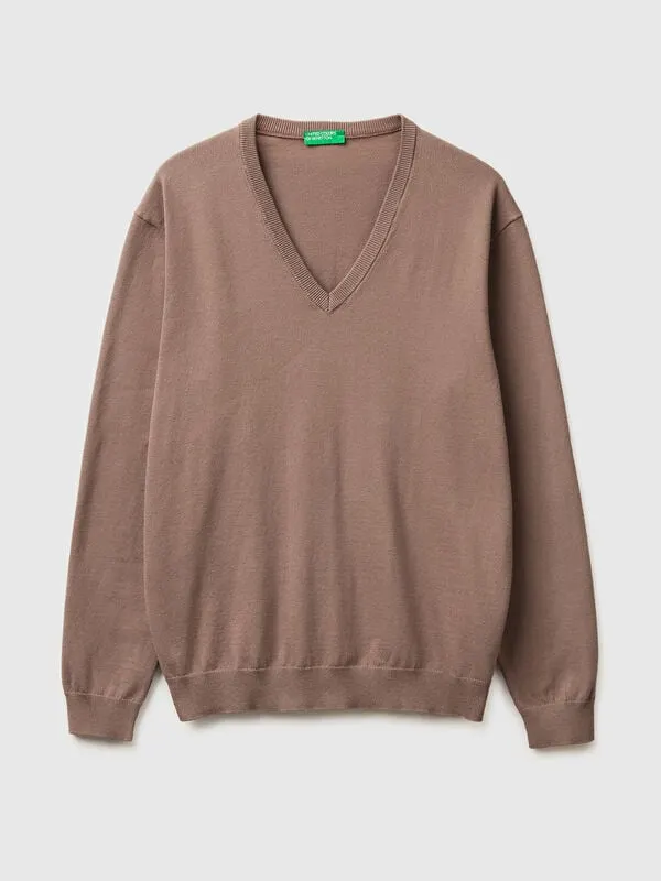 V-neck sweater in tricot cotton