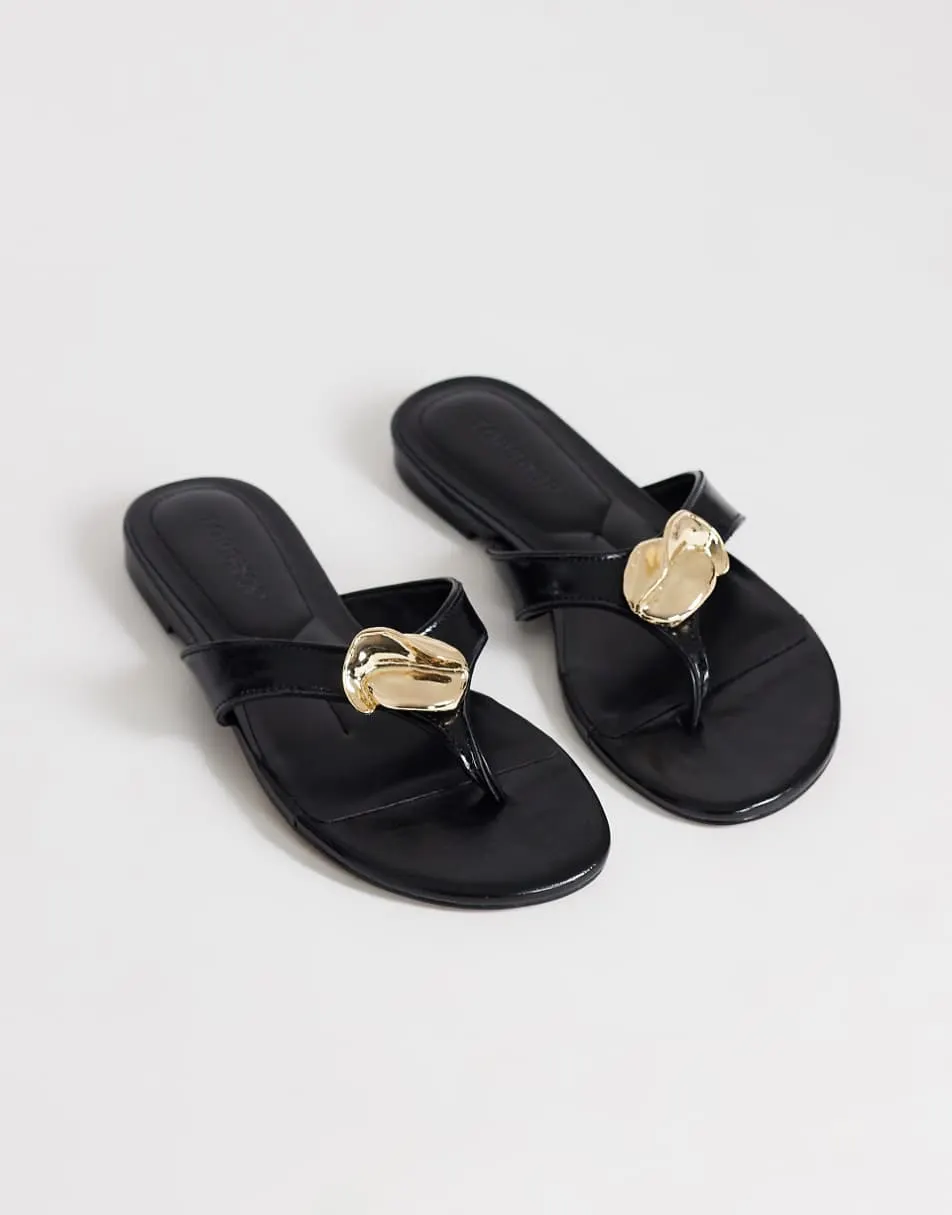 Topshop Eden toe thong sandal with hardware in black