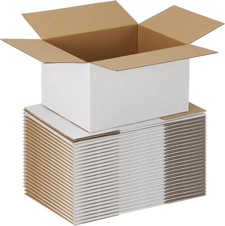 EXYGLO 25 Pack 10x8x6 Shipping Boxes for Small Business, White Corrugated Cardboard Small Box for Packaging, Moving, Mailing, and Storing
