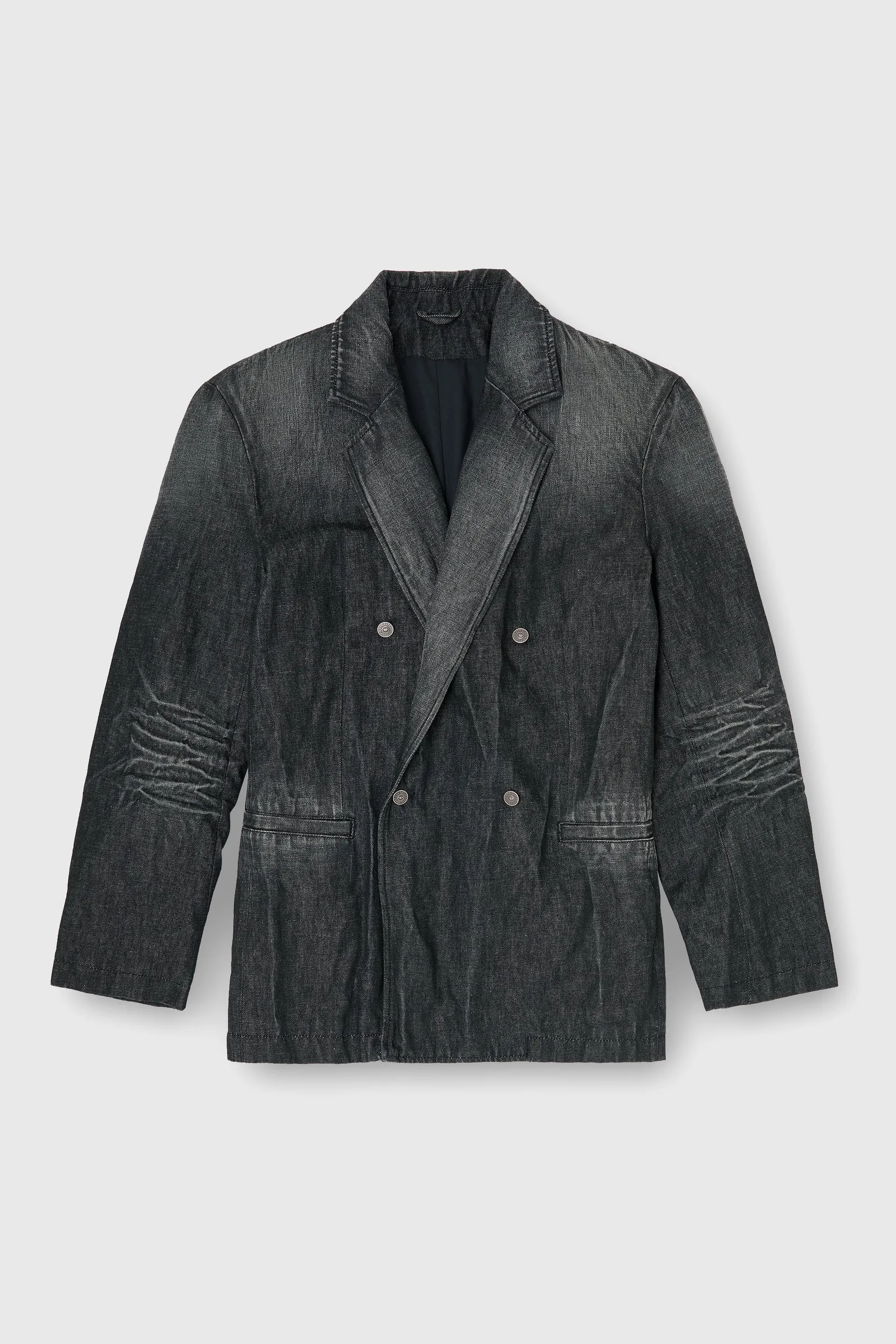Double-breasted blazer in creased denim