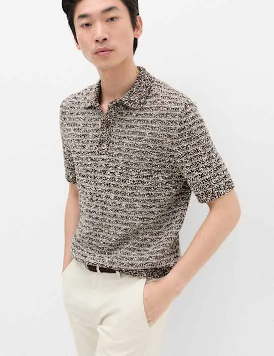 Strick-Poloshirt mit hohem Baumwollanteil und Strukturmuster