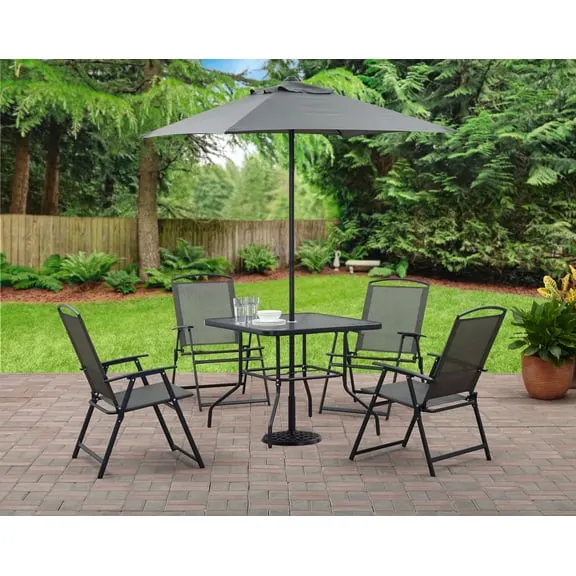 50+ bought since yesterday, Mainstays Albany Lane 6-Piece Steel Outdoor Patio Dining Set with Umbrella, Gray