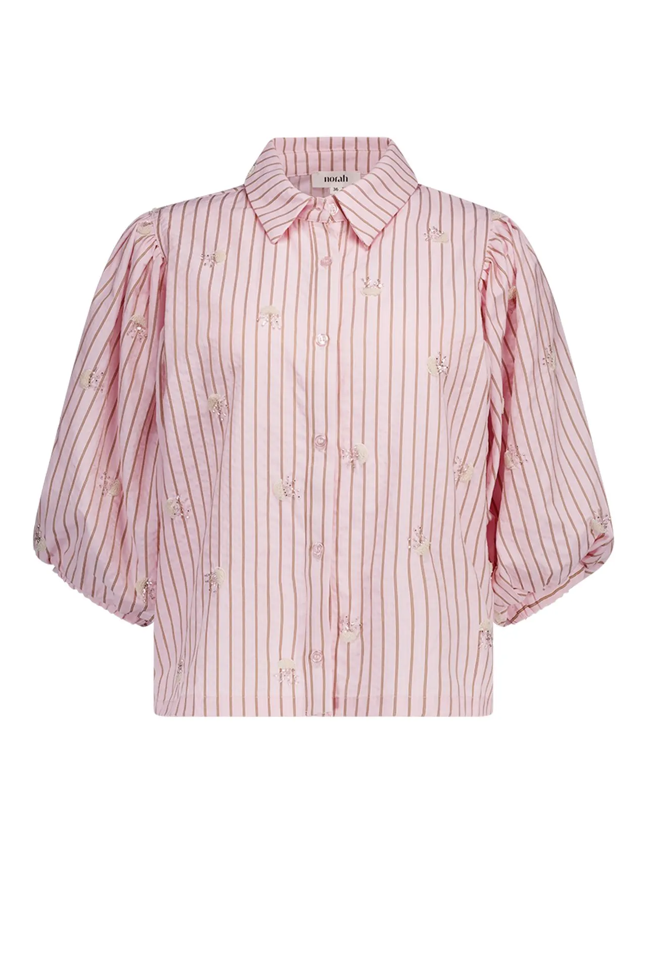 Gestreepte roze blouse met borduursels