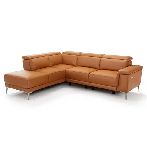 Valencia Theater Seating Pista Full Leather Left Chaise Sofa 112.5"- Top Grain Leather - Power Reclining, Cognac