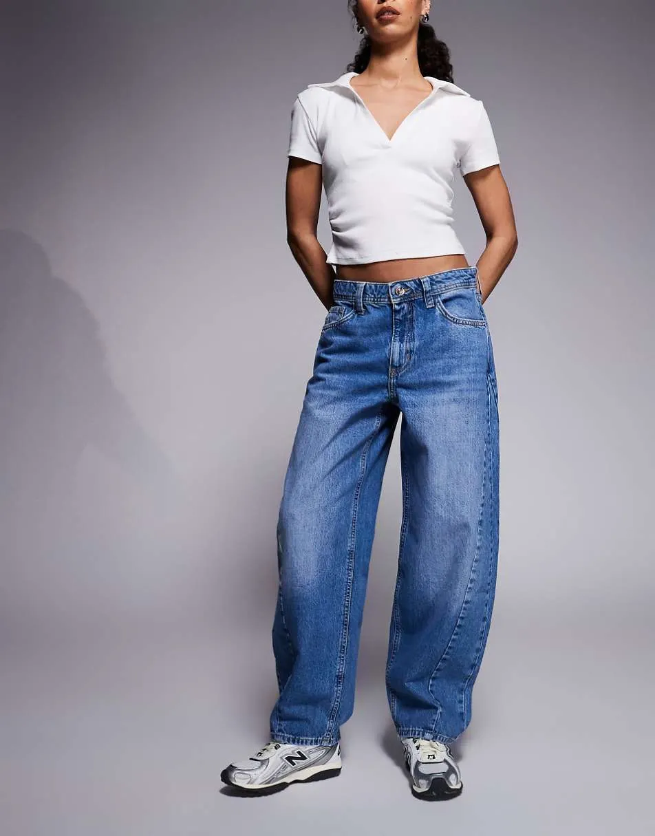 River Island seamed barrel jean in medium denim