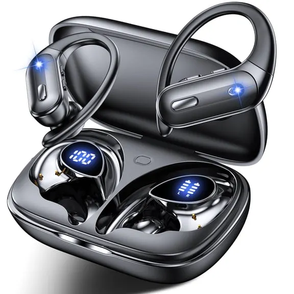 Hybrid Active Noise Cancelling Wireless Ear Buds, 75Hrs Bluetooth 5.3 Headphones IP7 Waterproof for Sport, Running Wireless Earphones with ENC, Deep Bass Over Ear bud with Earhooks for Android, iOS