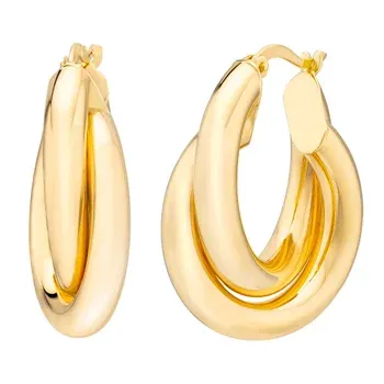 18kt Yellow Gold Double Row Hoop Earrings