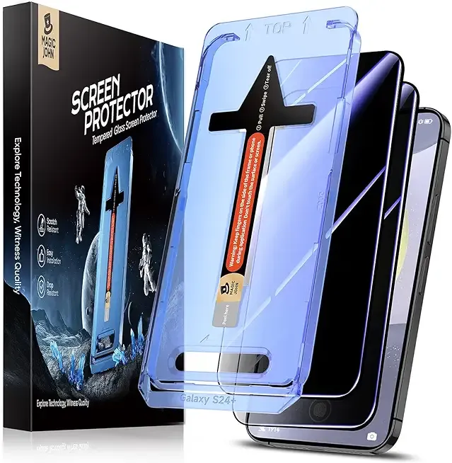 MAGIC JOHN Privacy for Samsung Galaxy S24 Plus/ S24+ Screen Protector | 2 PACK 9H Tempered Glass, 28°Anti Spy, 6.7 inch, Auto Dust-Elimination, Fingerprint Unlock, Bubble Free, Anti-Scratch