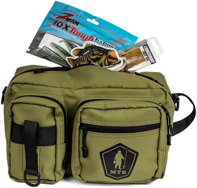 Catch Co Mystery Tackle Box Pond Prowler Sling Fishing Lure Kit – Green Sling Pack with Bonus Multi-Species Bait, Fishing Gear Storage, and Decal