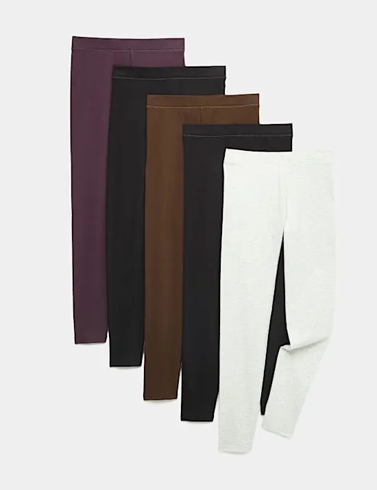5er-Pack Leggings mit hohem Baumwollanteil (6–16 J.)