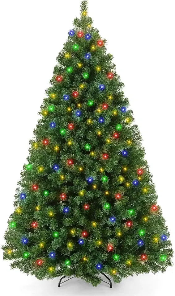 6ft Pre-Lit Artificial Holiday Christmas Tree with Multi-Color Lights, Premium Hinged Spruce Xmas Tree with 800 Branch Tips and Foldable Metal Stand for Home, Office, Party