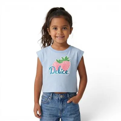 Playera Fantastic Niña Croptop Sin Mangas Fresas Delice