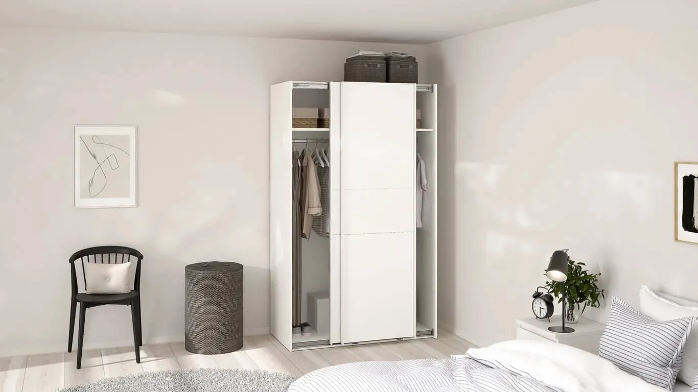 Como skyvedørsgarderobe 120x200cm Hvit, med 2 hvite dører