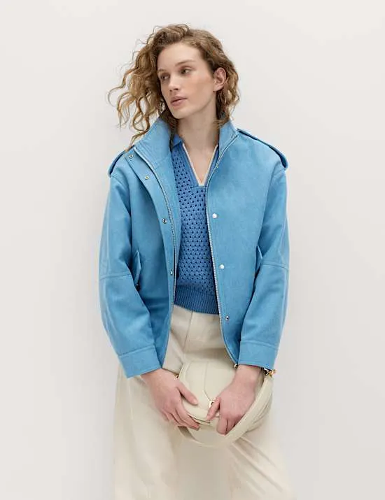 Suedette Funnel Neck Bomber Jacket