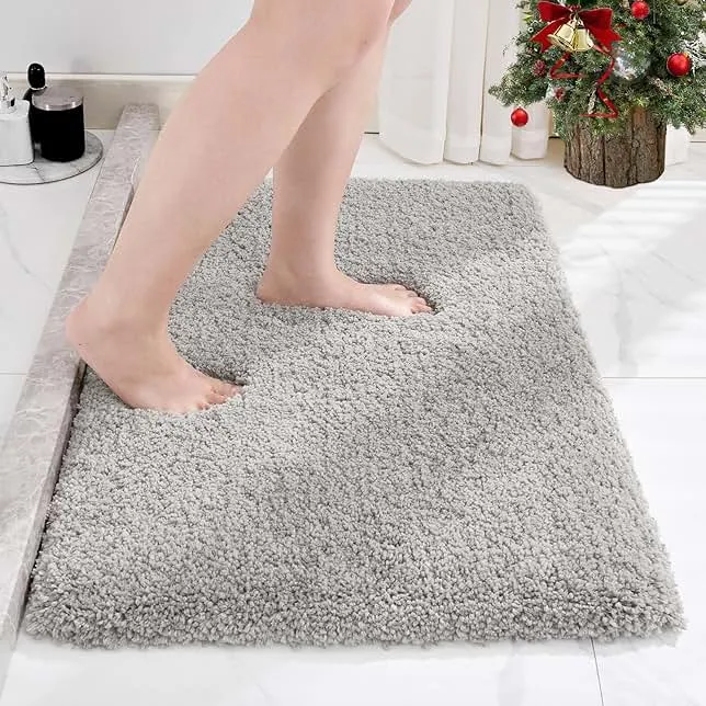 Disolla Small Bathroom Rug 17x24 Non Slip Gray Fluffy Bath Mat for Bathroom Floor Washable Plush Luxury Bath Rug for Tub Soft Shaggy Absorbent Shower Mat