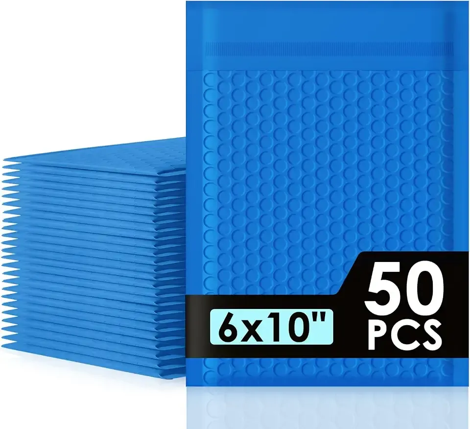 packbabol Bubble Mailers 6x10" 50 Pack Blue Padded Envelopes Waterproof Usable Size 6x9 Self-Seal Padded Mailing Envelopes Bubble Opaque Padded Mailer for Small Businesses, Envelope Mailers#0
