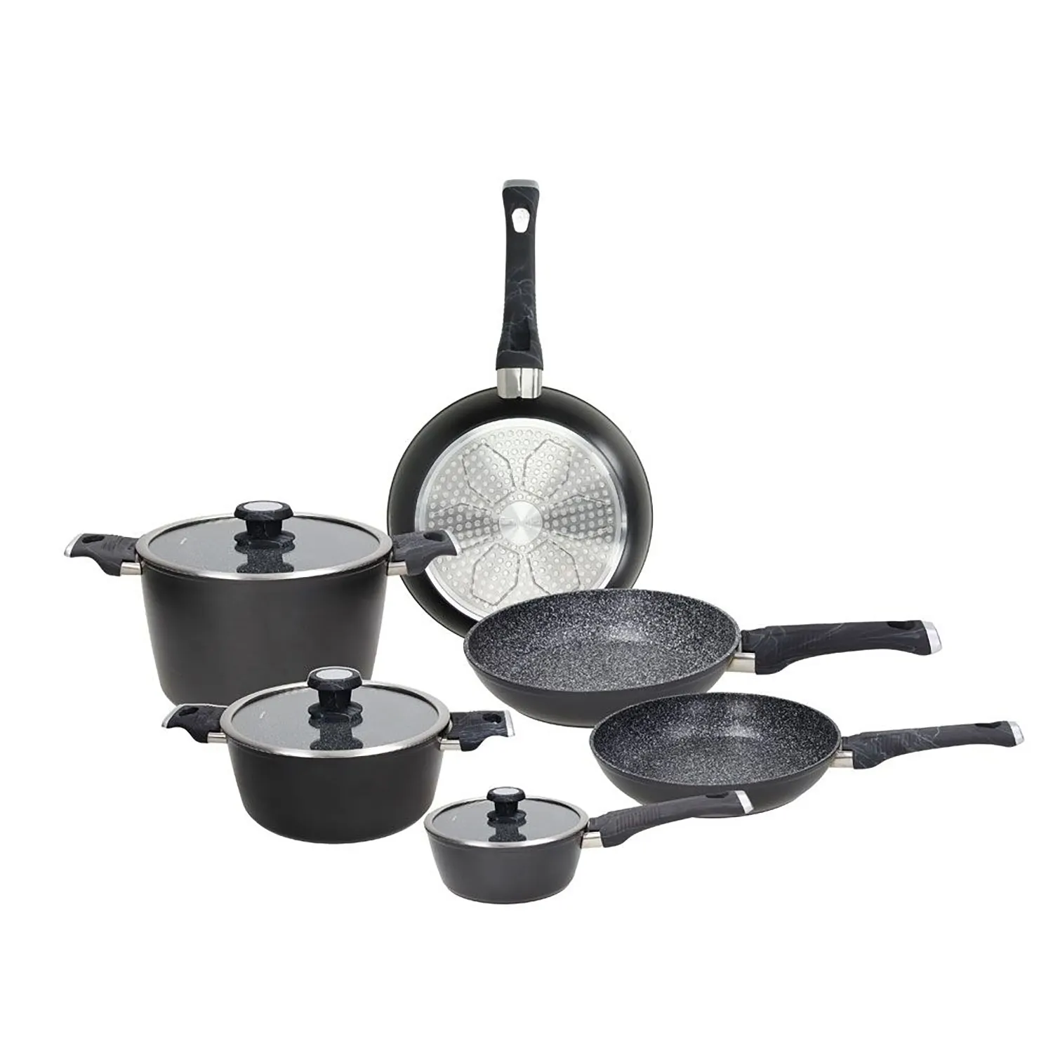 Batteria Pentole e Padelle 9 pezzi in Alluminio Nero Linea Sphera