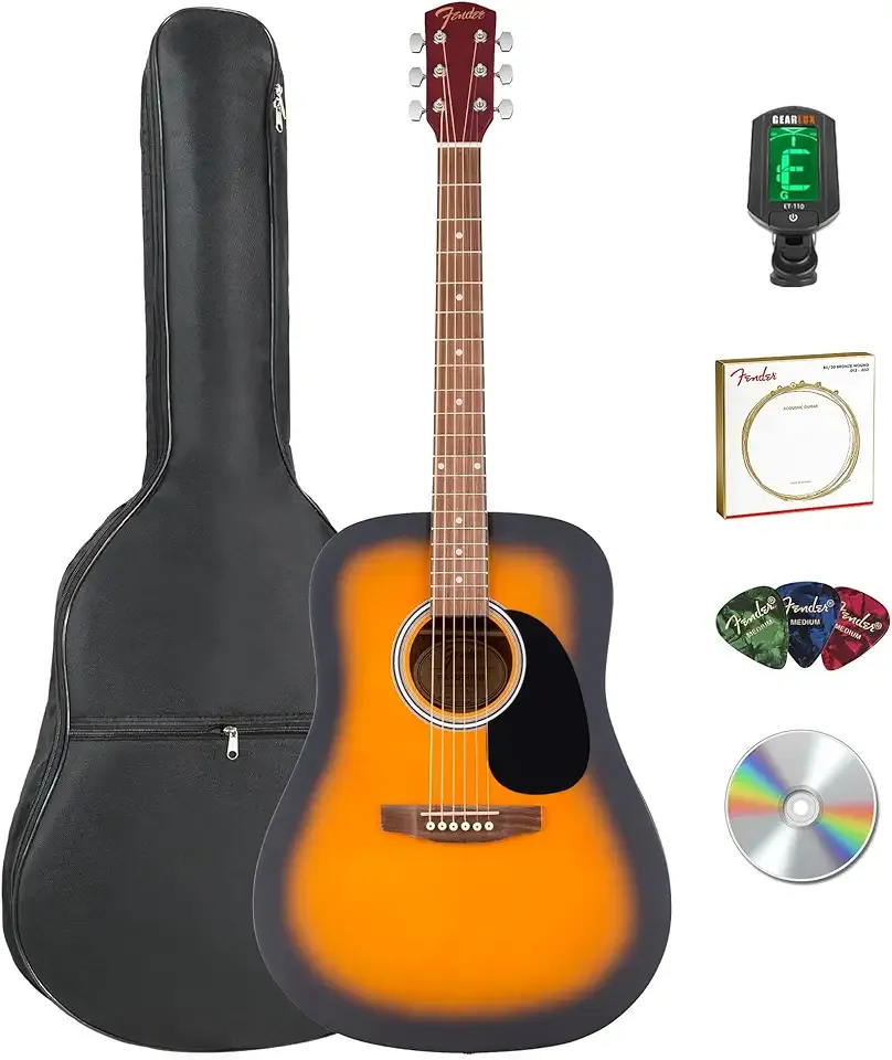 Fender FA Series Dreadnought Acoustic Guitar - Sunburst Bundle with Gig Bag, Tuner, Strings, Picks, and Austin Bazaar Instructional DVD