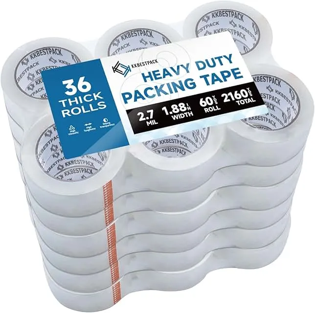 KKBESTPACK Heavy Duty Packing Tape, 36 Rolls – 1.88" x 60 Yards – Clear Shipping & Packaging Tape for Moving Boxes & Storage