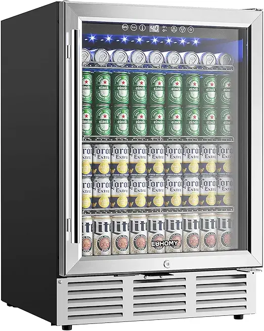 EUHOMY 24 Inch Beverage Refrigerator, 180 Can Built-in Beverage Cooler, Under Counter Beer Fridge with Glass Door for Soda, Water, Wine - For Kitchen, Bar or Office