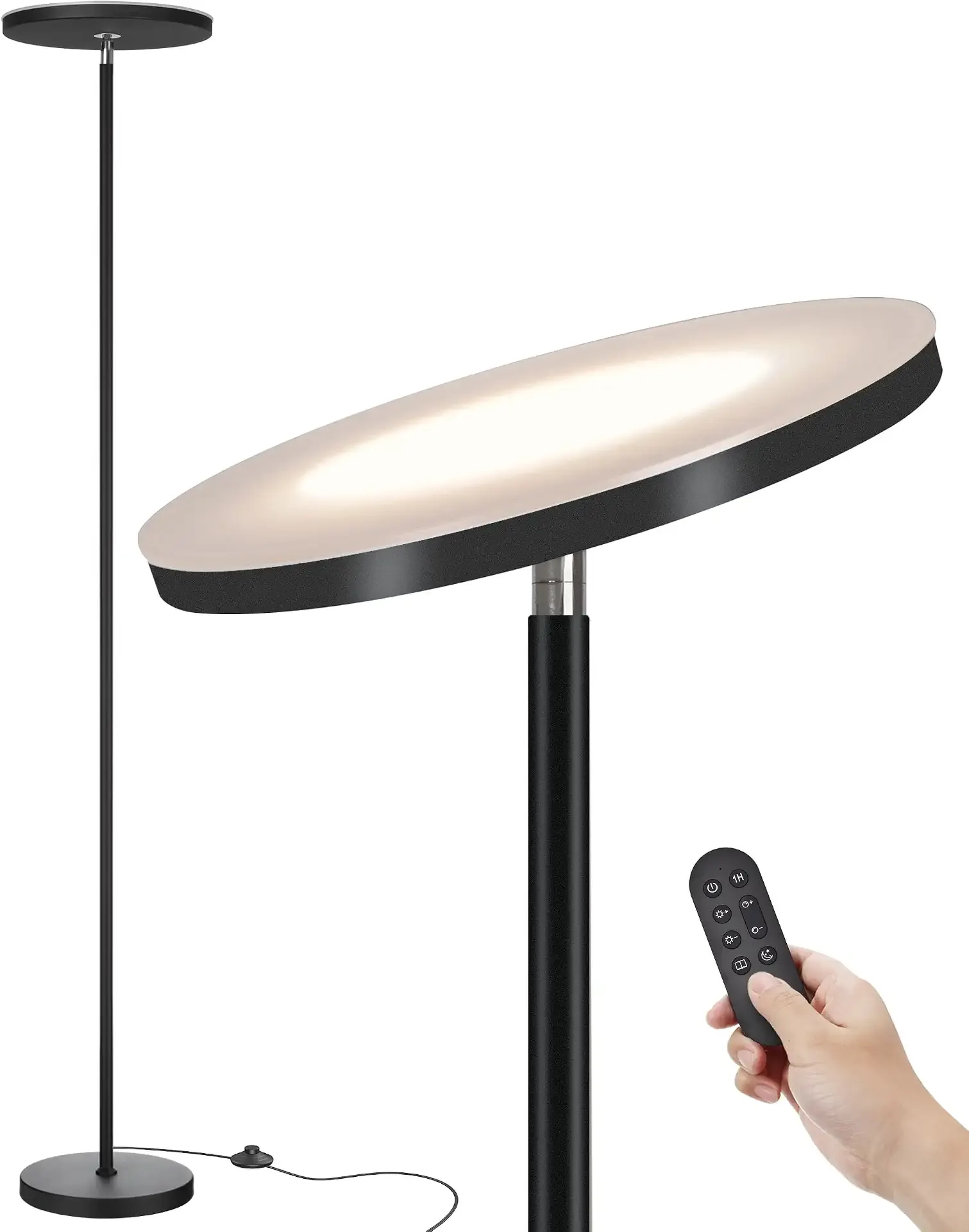 JOOFO LED Floor Lamp for Living Room, Torchiere Lamp with Compact Remote | 30W/3000LM Super Bright, 69" Tall, Stepless Dimming, 3 Color Temperatures, Timer & Memory, Standing Lamp for Bedroom & Office