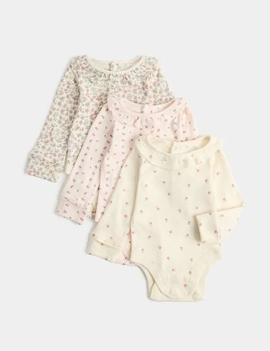 3er-Pack Langarm-Bodys mit Blumenmuster (0–3 Jahre)