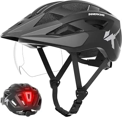 InnerKing Adult Bike Helmet Rear Light & OTG Magnetic Goggles for Men Women | Lightweight Mountain Bicycle Helmets,Rechargeable Rear Light,Detachable Goggles, Road Cycling with Removable OTG Visor InnerKing Adult Bike Helmet Rear Light & OTG Magnetic…