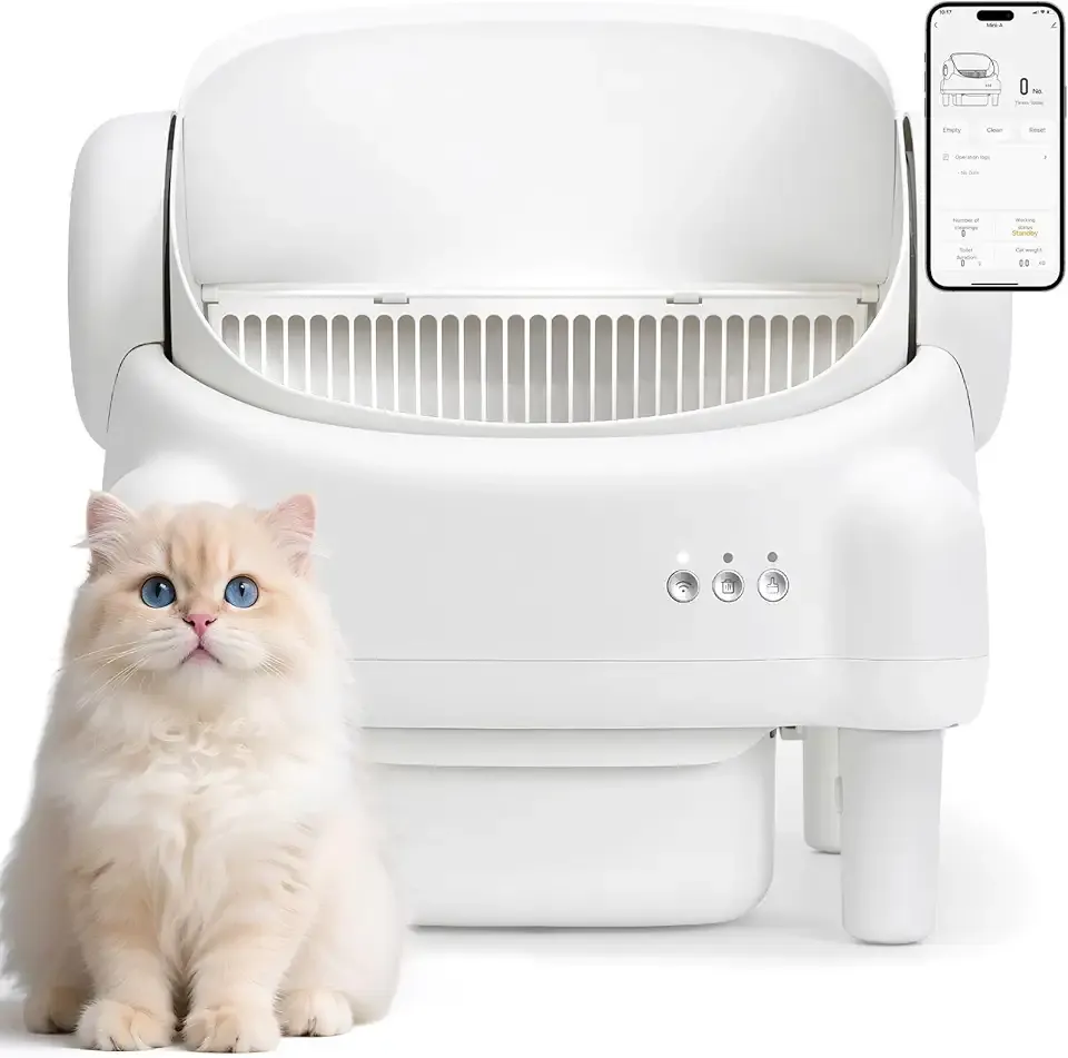 Automatic Cat Litter Box,Self Cleaning Litter Box for Multiple Cats with Open Top Design, App Control, Safety Protection, Ultra-Quiet，Easy Setup,White