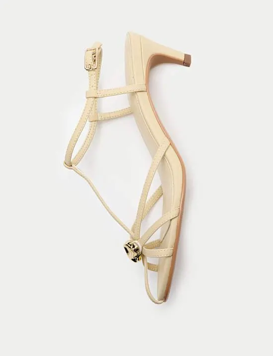 Gold Trim Strappy Kitten Heel Sandals