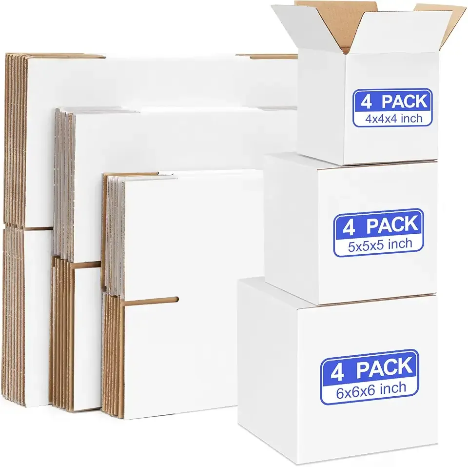 Eupako 12 Pack Small Shipping Boxes Assorted Sizes, 4x4x4 & 5x5x5 & 6x6x6 4 PCS Each Small Boxes, White Corrugated Box Mailers, Cardboard Boxes for Packaging Small Business, Mailing