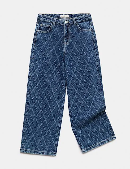 Jeans aus Denim-Jacquard mit weitem Bein (6–16 J.)