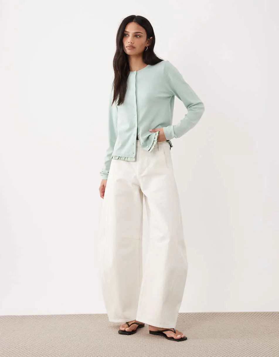 ASOS DESIGN satin frill hem cardigan in sage
