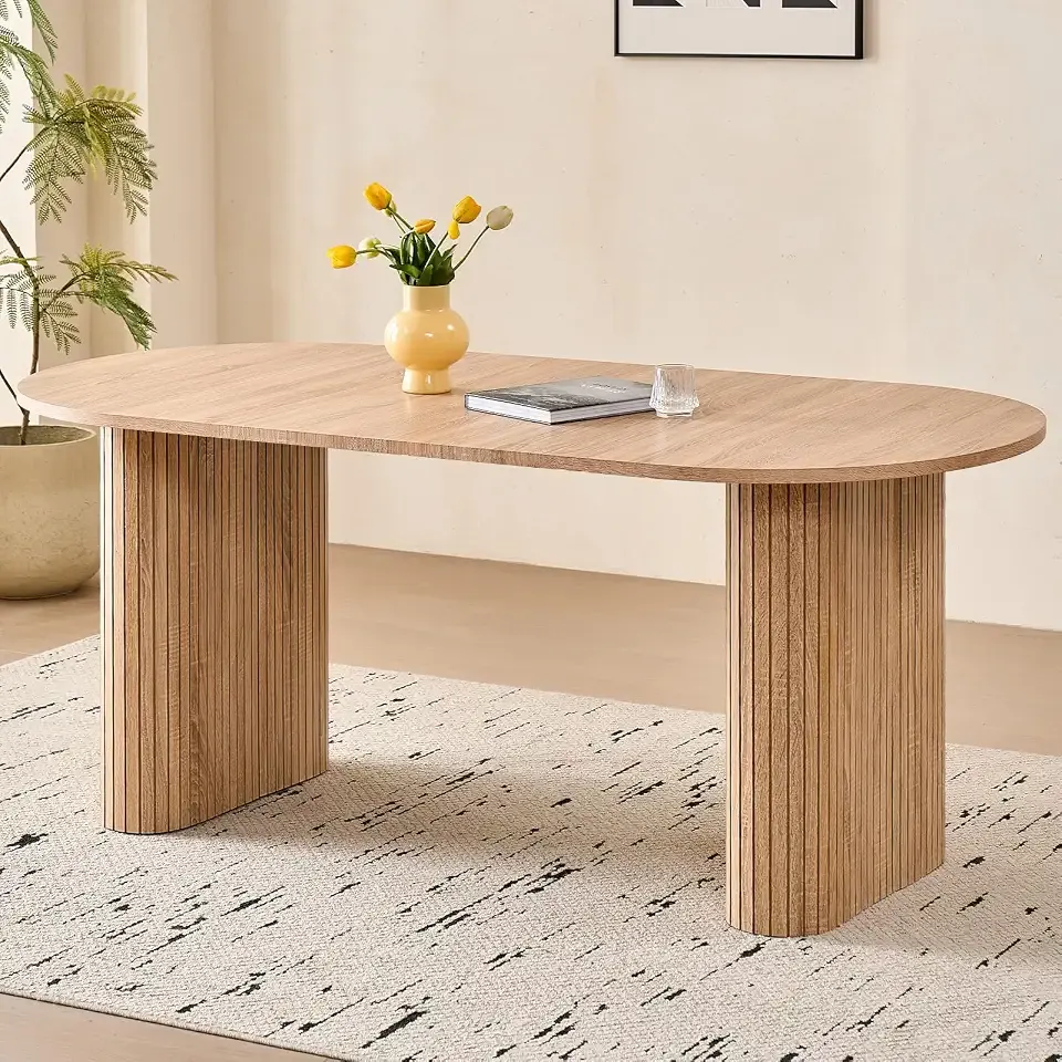 70.8" Oval Table for 4 6 Person, Modern Farmhouse Kitchen Dinner Table for Living Receiption Room, Natural