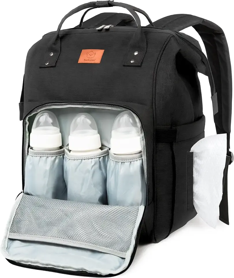 KeaBabies Baby Diaper Bag Backpack - Large Baby Bag for Boys, Girls, Waterproof Multi Function Travel Diaper Backpack with Changing Pad, Durable Travel Essentials for Moms and Dads (Trendy Black)