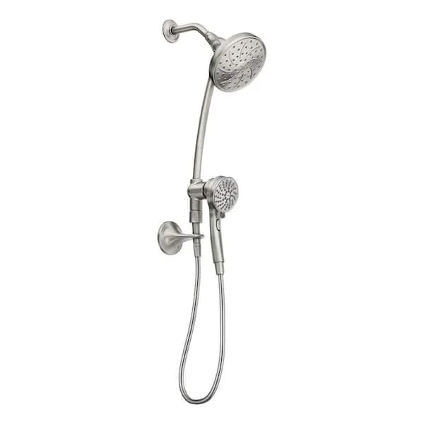 MOEN Attract with Magnetix 6-​Spray Patterns 6.​75 in.​ Wall Mount Dual Shower Heads with Slidebar in Spot Resist Brushed Nickel