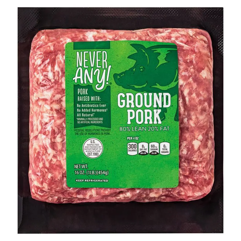 Never Any! USDA Antibiotic-Free 80% Lean 20% Fat Ground Pork