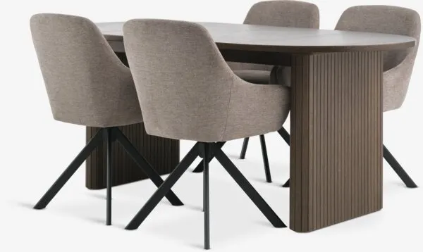 LYNGVIG L180/260 tafel donker eiken + 4 ROSTRUP zand/zwart