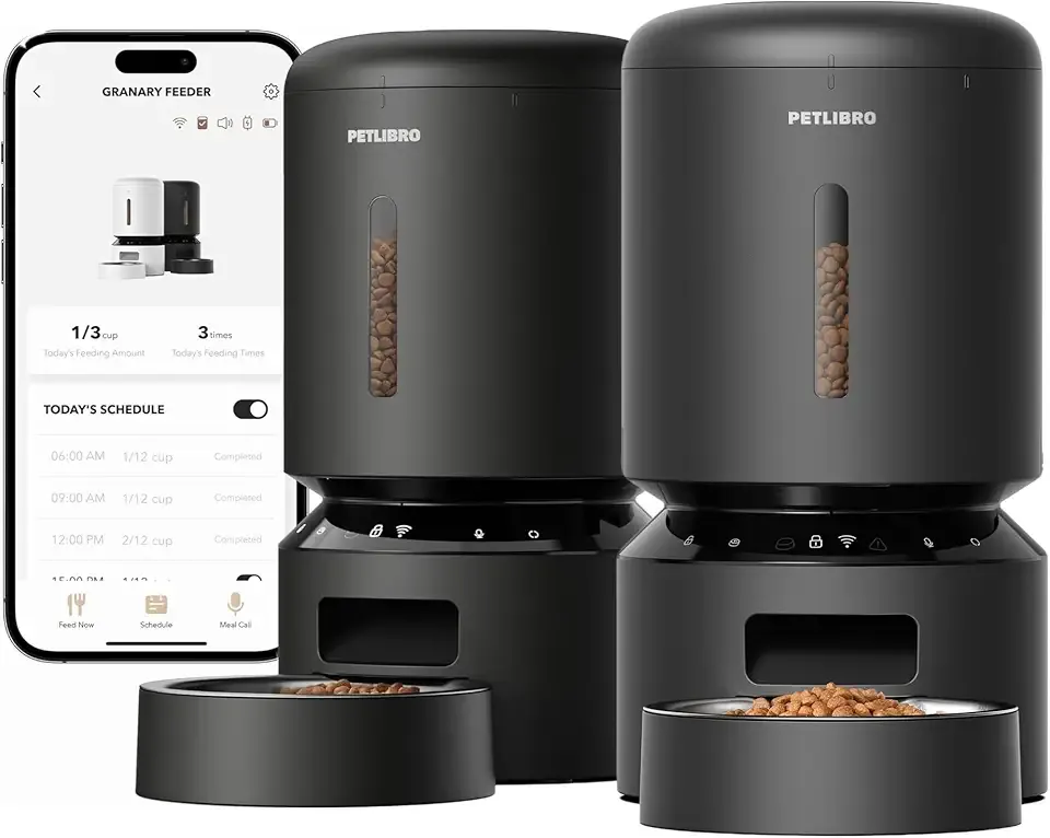 PETLIBRO Automatic Multiple Cats Feeder, 5G WiFi Automatic Dog Food Dispenser with Freshness Preservation for 2 Pets, 5L Timed Pet Feeder with Low Food Sensor, Up to 10 Meals Per Day, Granary Black