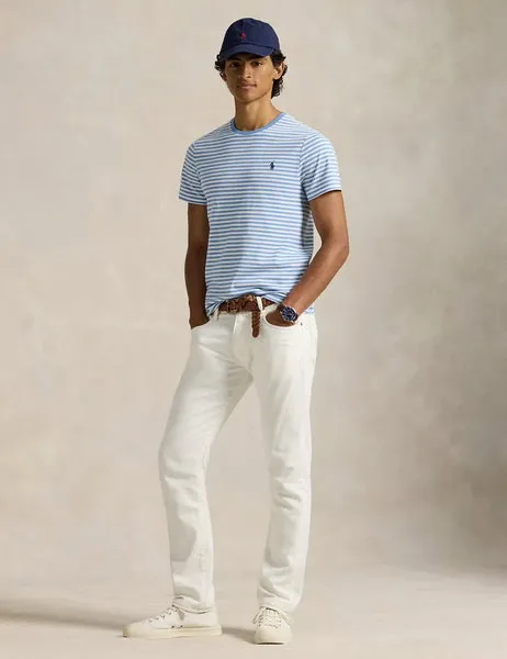 Custom Slim Fit Striped Jersey T-shirt Bristol Blue/ White