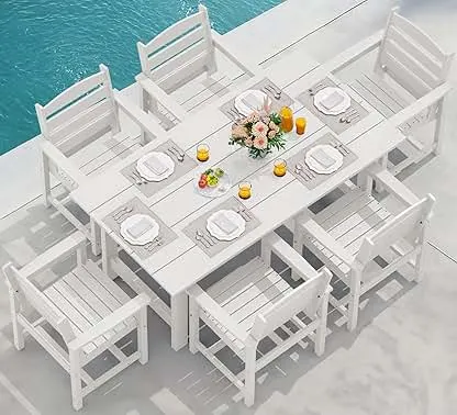 SERWALL 7-Piece Patio Dining Table Sets, Outdoor HDPE Di…
