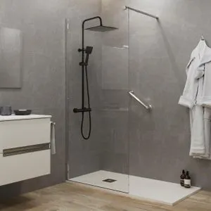 Mampara de ducha fija Onika perfil aluminio cromo (100)x195 cm cristal templado 8mm